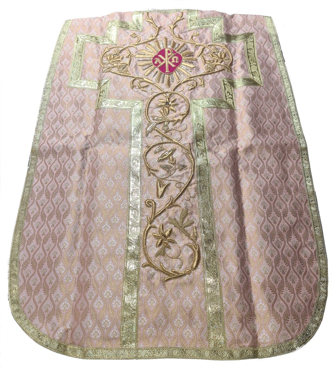 Hand Embroidered Roman Chasuble Set — Rose