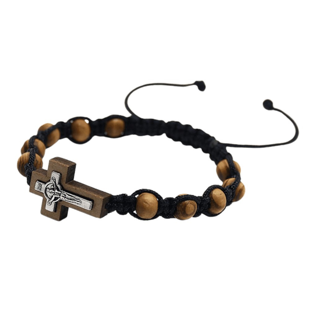 Handcrafted Wooden Crucifix Rosary Bracelet - Unisex, Adjustable - JMJ Catholic Productsvariant