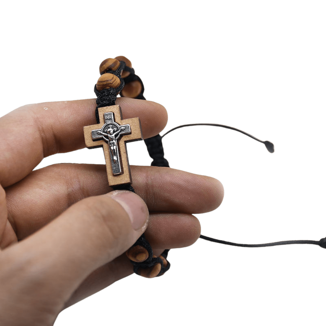 Handcrafted Wooden Crucifix Rosary Bracelet - Unisex, Adjustable - JMJ Catholic Productsvariant