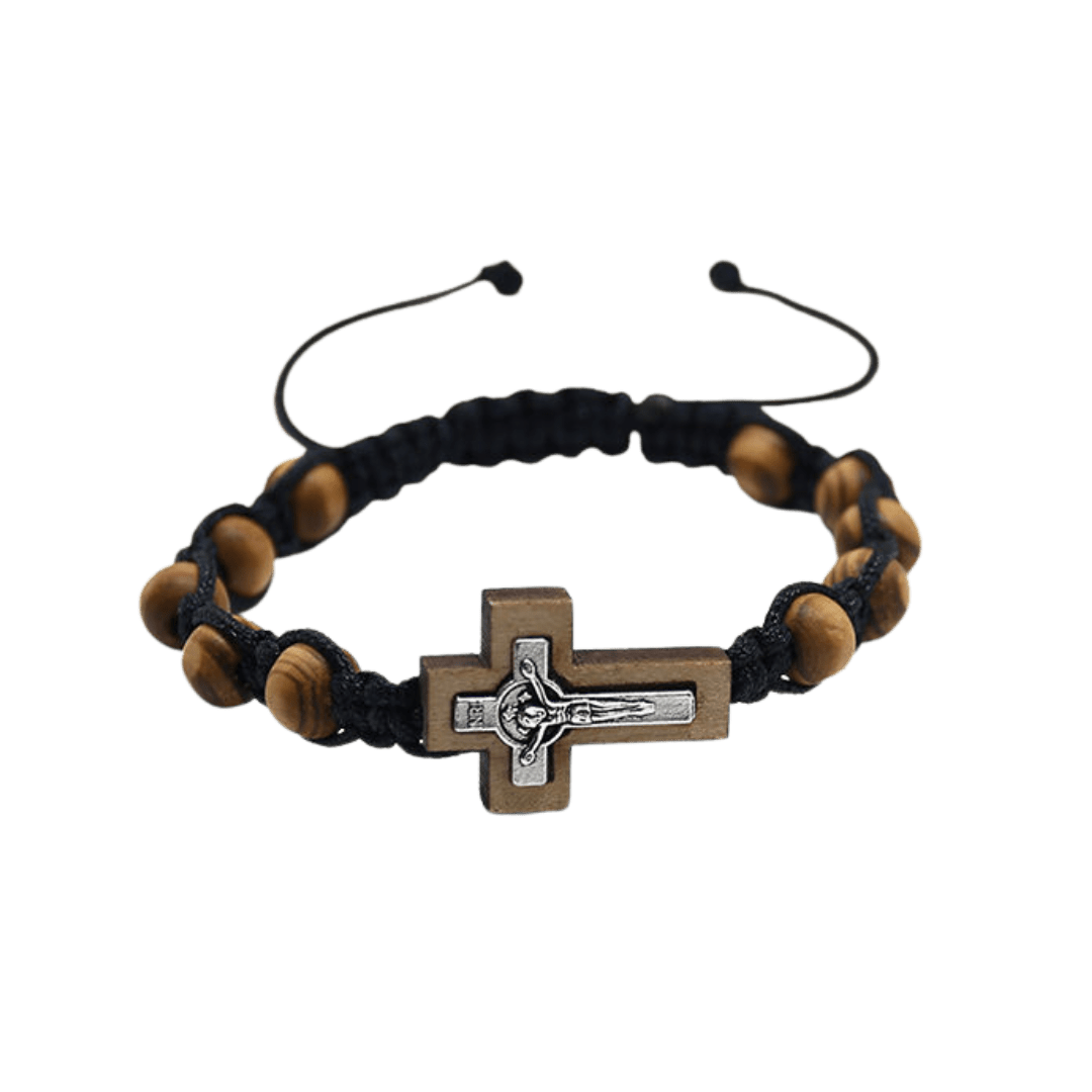 Handcrafted Wooden Crucifix Rosary Bracelet - Unisex, Adjustable - JMJ Catholic Productsvariant