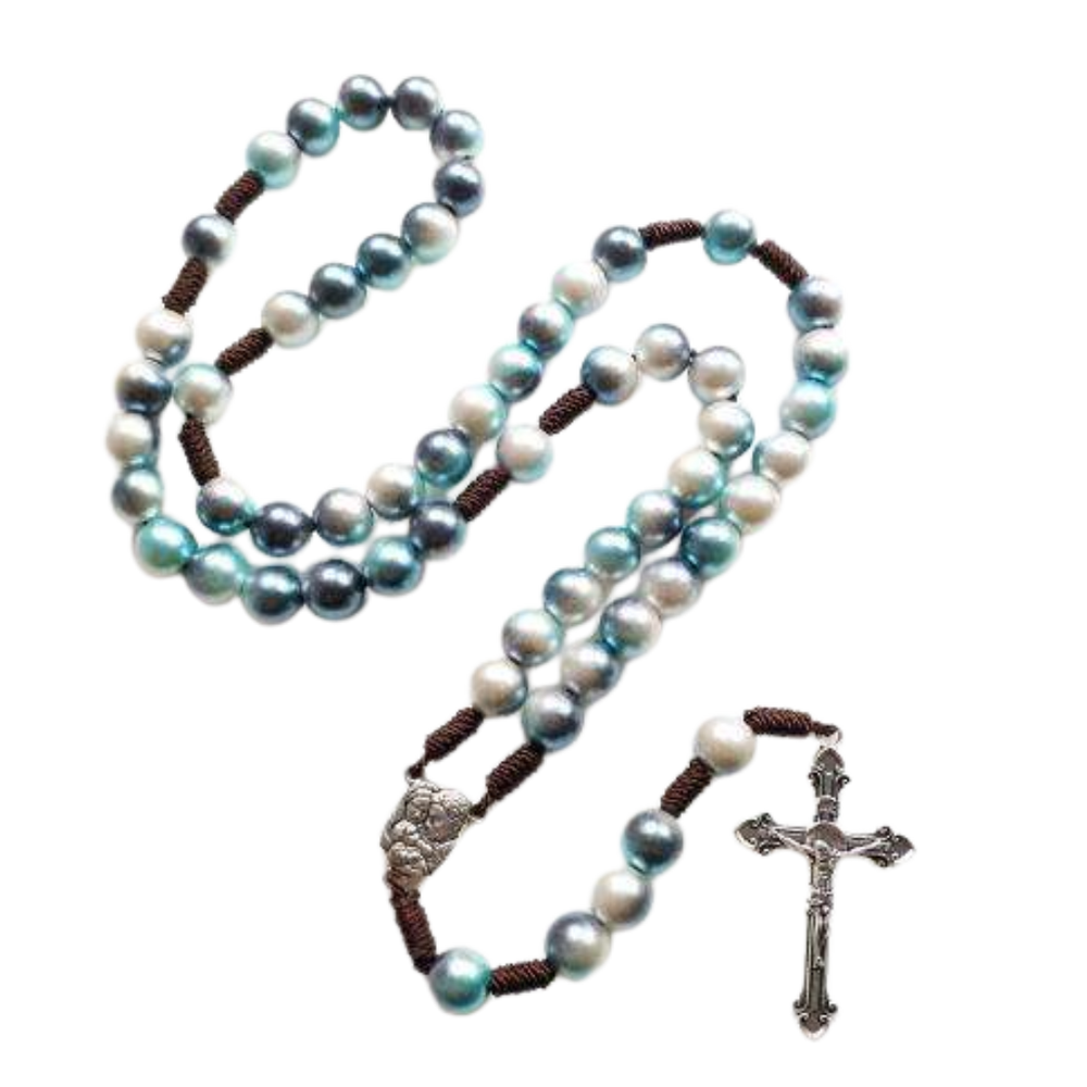 Handmade Blue Glass Bead Woven Rosary with Holy Medal - JMJ Catholic Productsvariant