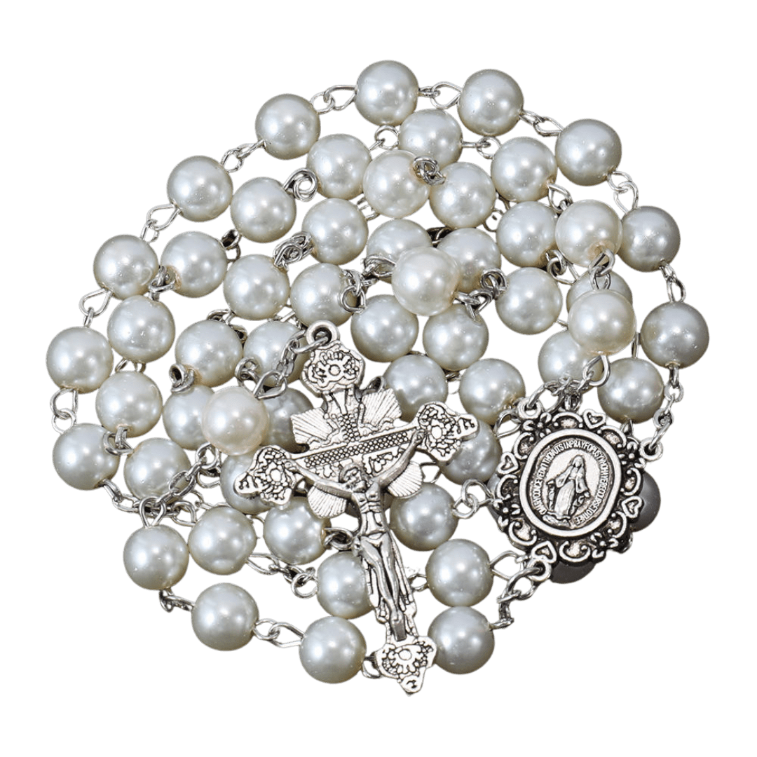 Handmade White Glass Pearl Rosary — Delicately Crafted - JMJ Catholic Productsvariant