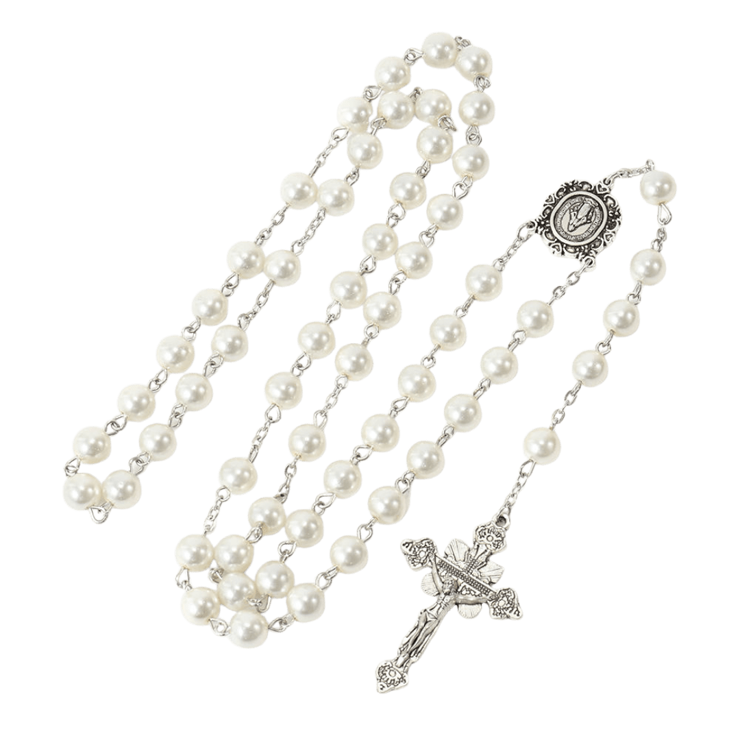 Handmade White Glass Pearl Rosary — Delicately Crafted - JMJ Catholic Productsvariant