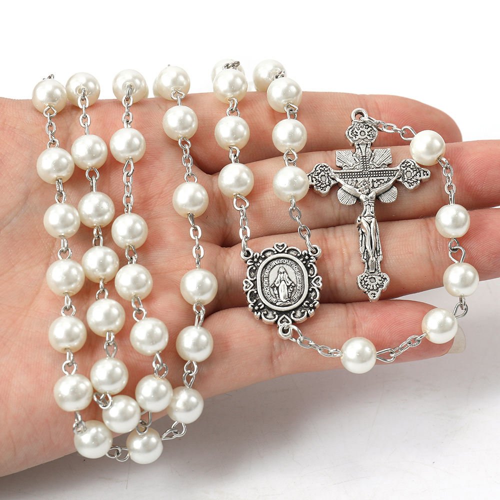 Handmade White Glass Pearl Rosary — Delicately Crafted - JMJ Catholic Productsvariant