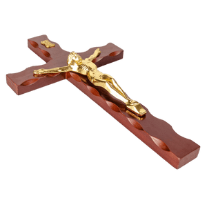 Large hanging wooden crucifix with metal corpus