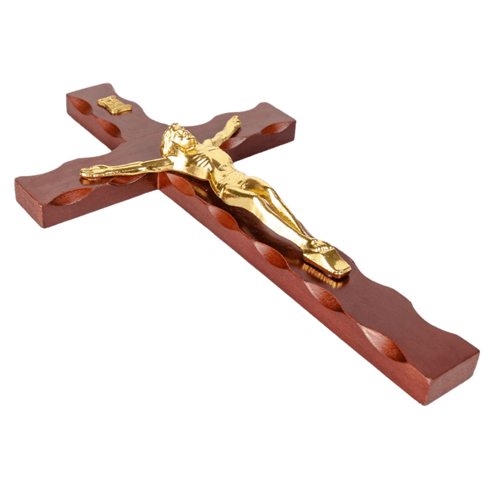 Hanging Wooden Crucifix with Metal Corpus (Large) — Gold or Silver Corpus - JMJ Catholic Productsvariant