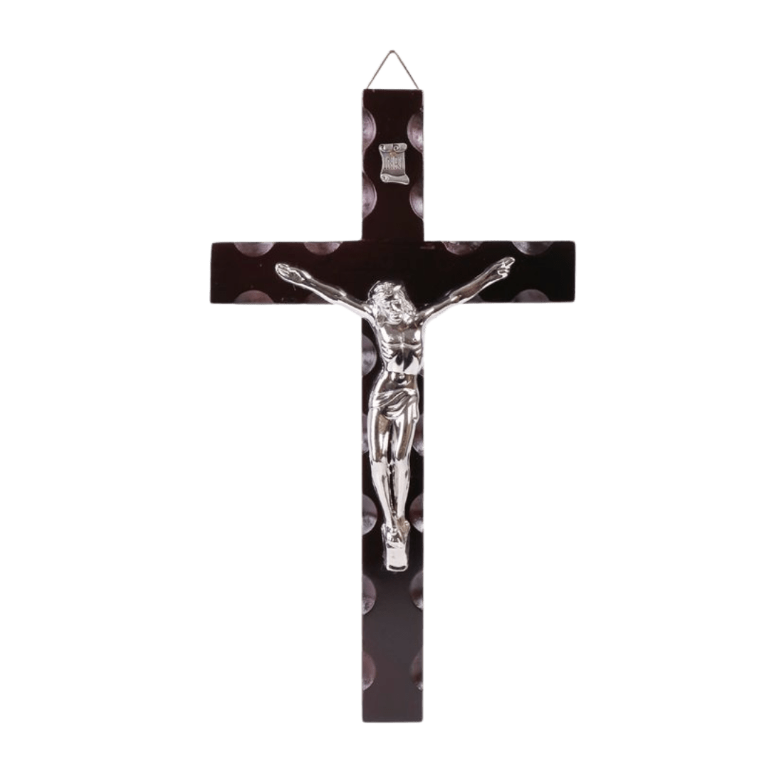 Hanging Wooden Crucifix with Metal Corpus (Large) — Gold or Silver Corpus - JMJ Catholic Productsvariant