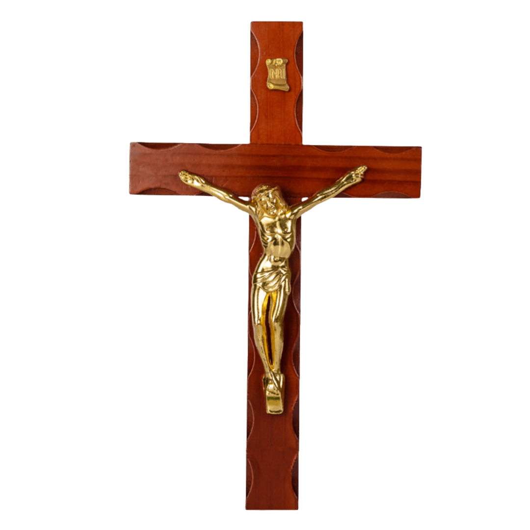 Hanging Wooden Crucifix with Metal Corpus (Large) — Gold or Silver Corpus - JMJ Catholic Productsvariant