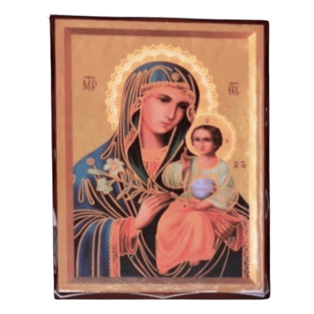 Holy Mother and Child Brown Wooden Plaque (16 x 21 cm)