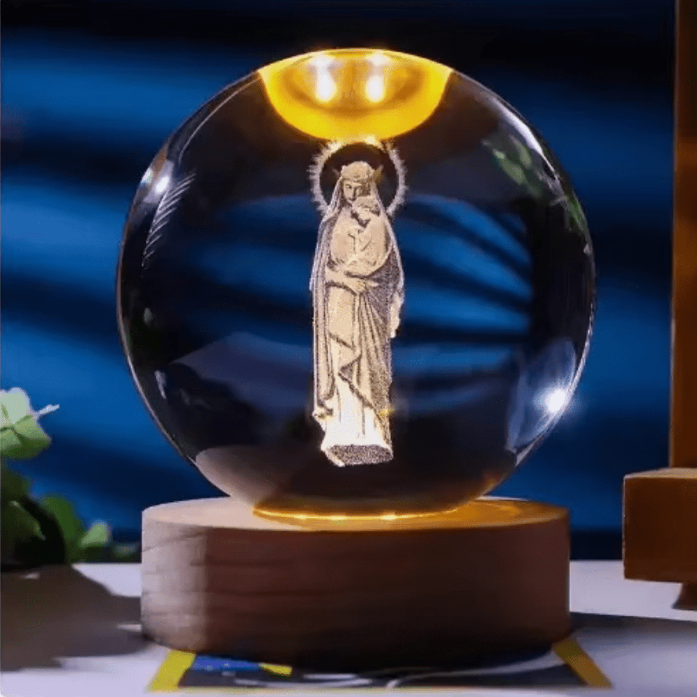Illuminated Crystal Globe — Laser-Engraved Holy Icons, a Radiant Devotional Keepsake - JMJ Catholic Productsvariant