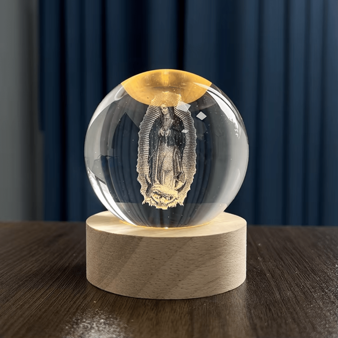 Illuminated Crystal Globe — Laser-Engraved Holy Icons, a Radiant Devotional Keepsake - JMJ Catholic Productsvariant