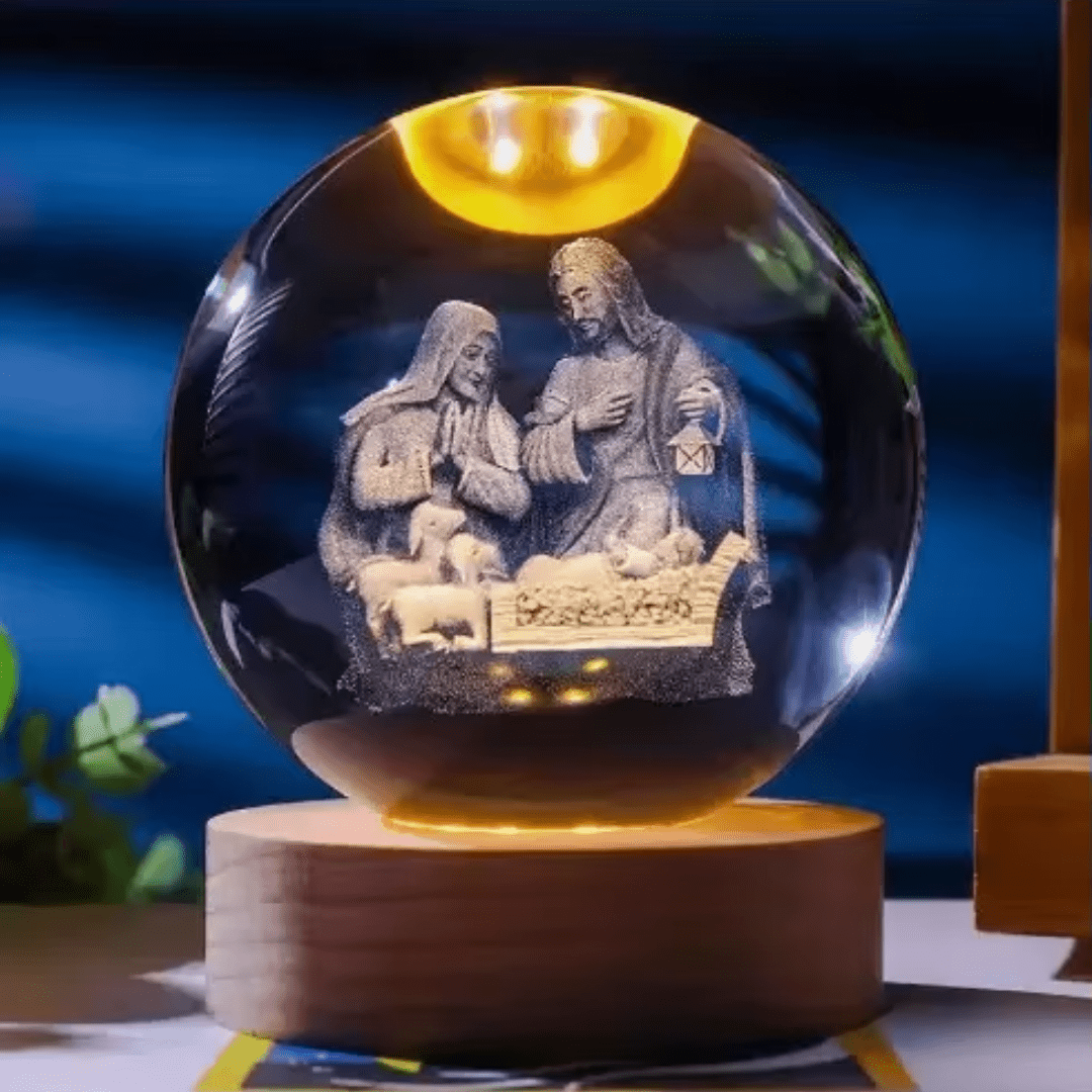 Illuminated Crystal Globe — Laser-Engraved Holy Icons, a Radiant Devotional Keepsake - JMJ Catholic Productsvariant