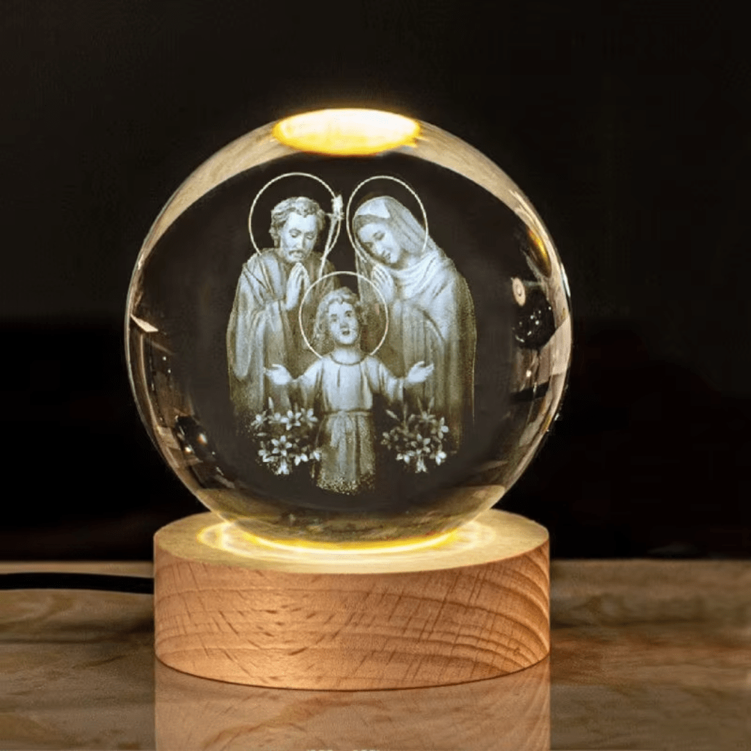 Illuminated Crystal Globe — Laser-Engraved Holy Icons, a Radiant Devotional Keepsake - JMJ Catholic Productsvariant