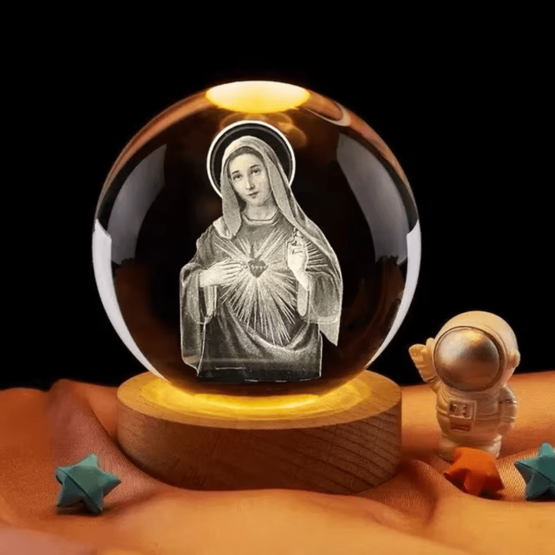 Illuminated Crystal Globe — Laser-Engraved Holy Icons, a Radiant Devotional Keepsake - JMJ Catholic Productsvariant