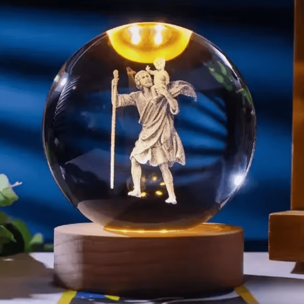 Illuminated Crystal Globe — Laser-Engraved Holy Icons, a Radiant Devotional Keepsake - JMJ Catholic Productsvariant