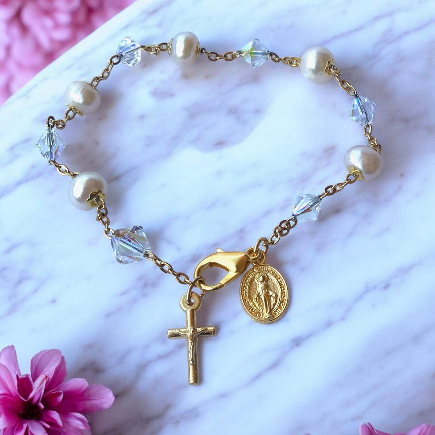 Bracelet - Freshwater Pearl and Swarovski Crystal  - Australian made