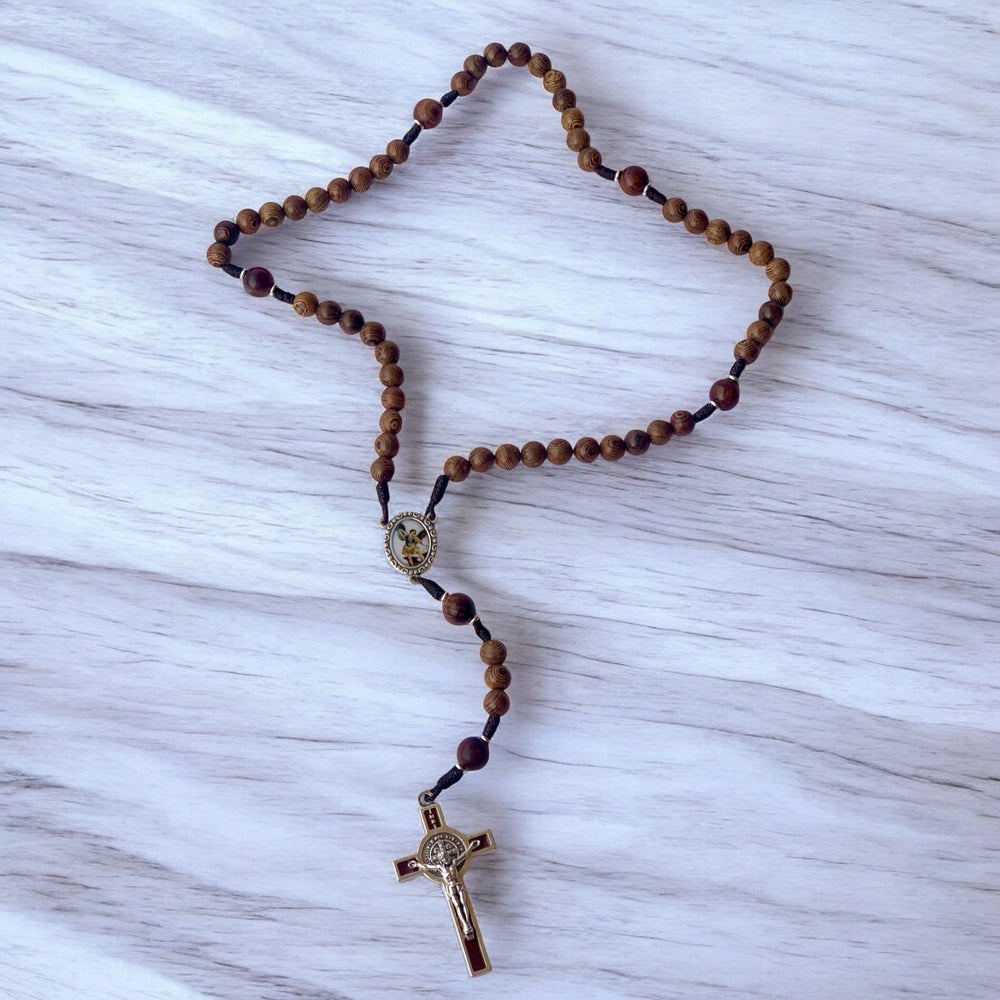 St Michael Archangel wood rosary