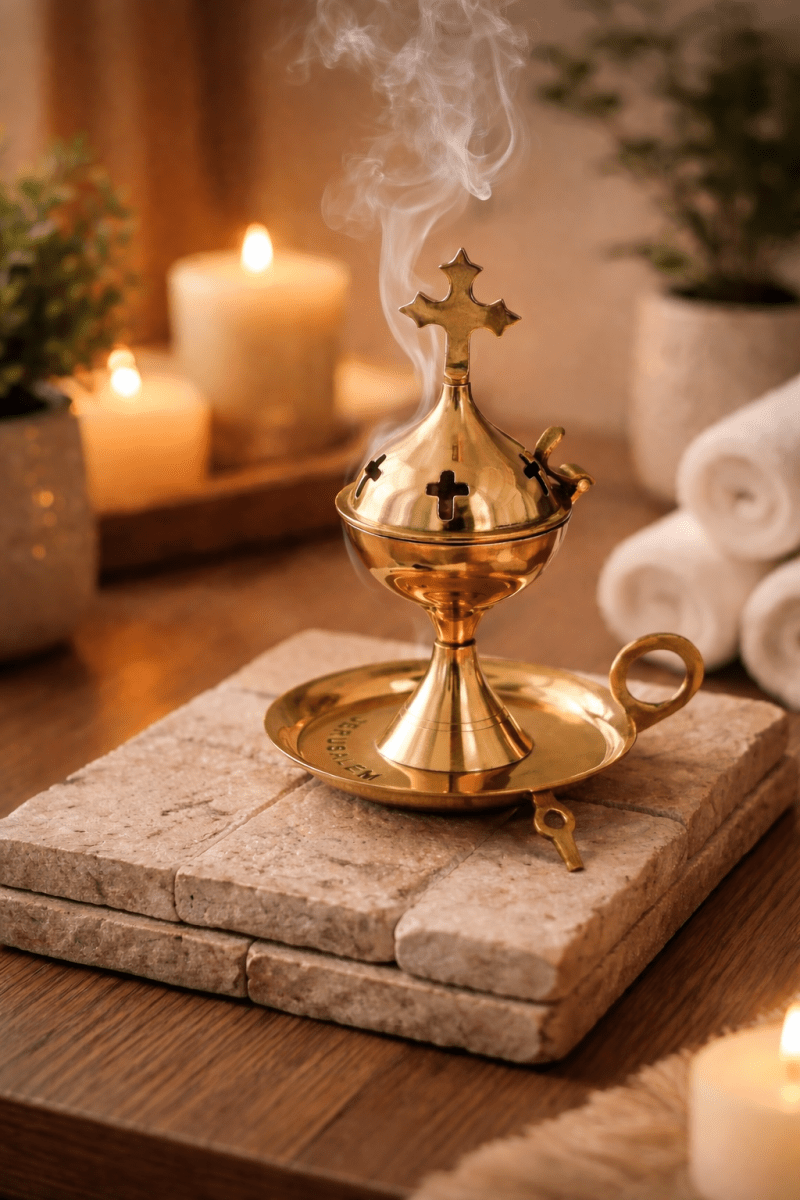 Jerusalem Brass Incense Burner — Hand-Crafted Sanctuary Censer - JMJ Catholic Productsvariant