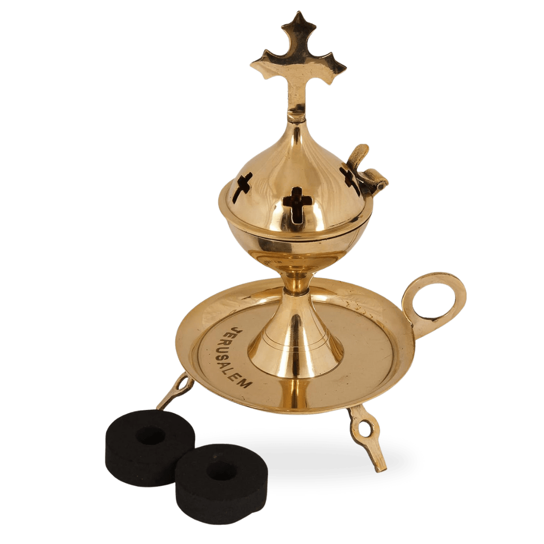 Jerusalem Brass Incense Burner — Hand-Crafted Sanctuary Censer - JMJ Catholic Productsvariant
