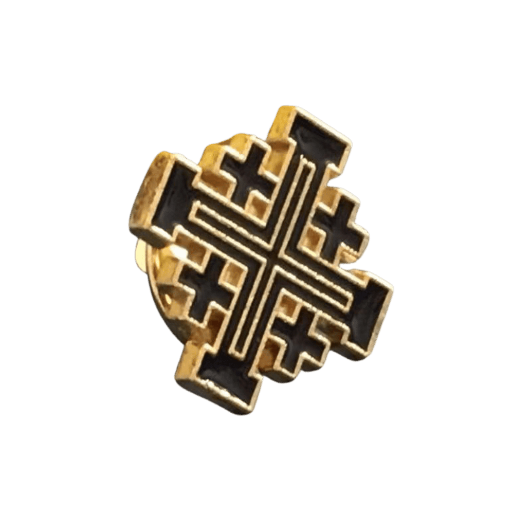 Jerusalem Crucifix Brooch Pin - Black & Gold - JMJ Catholic Productsvariant