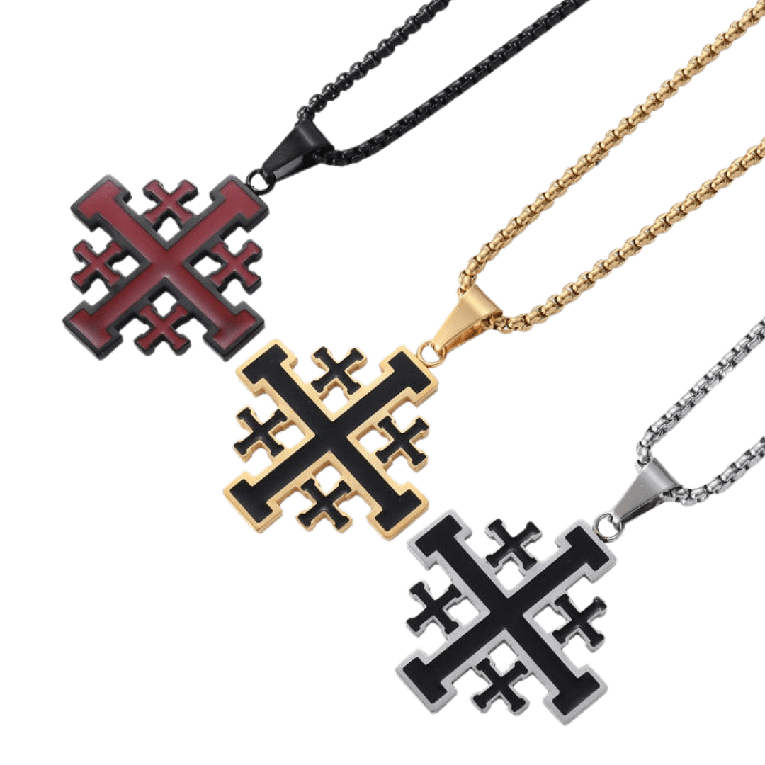 Jerusalem Crucifix Necklace — Red Enamel, Gold-Plated and Silver-Plated - JMJ Catholic Productsvariant