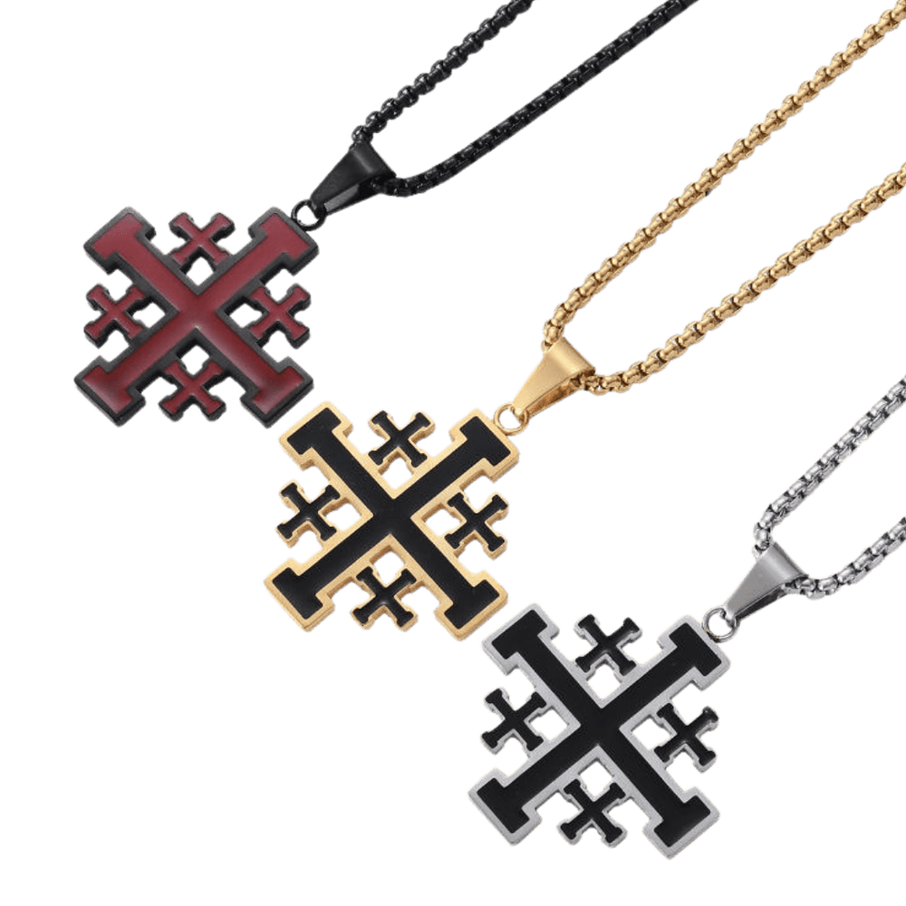 Jerusalem Crucifix Necklace — Red Enamel, Gold-Plated and Silver-Plated - JMJ Catholic Productsvariant