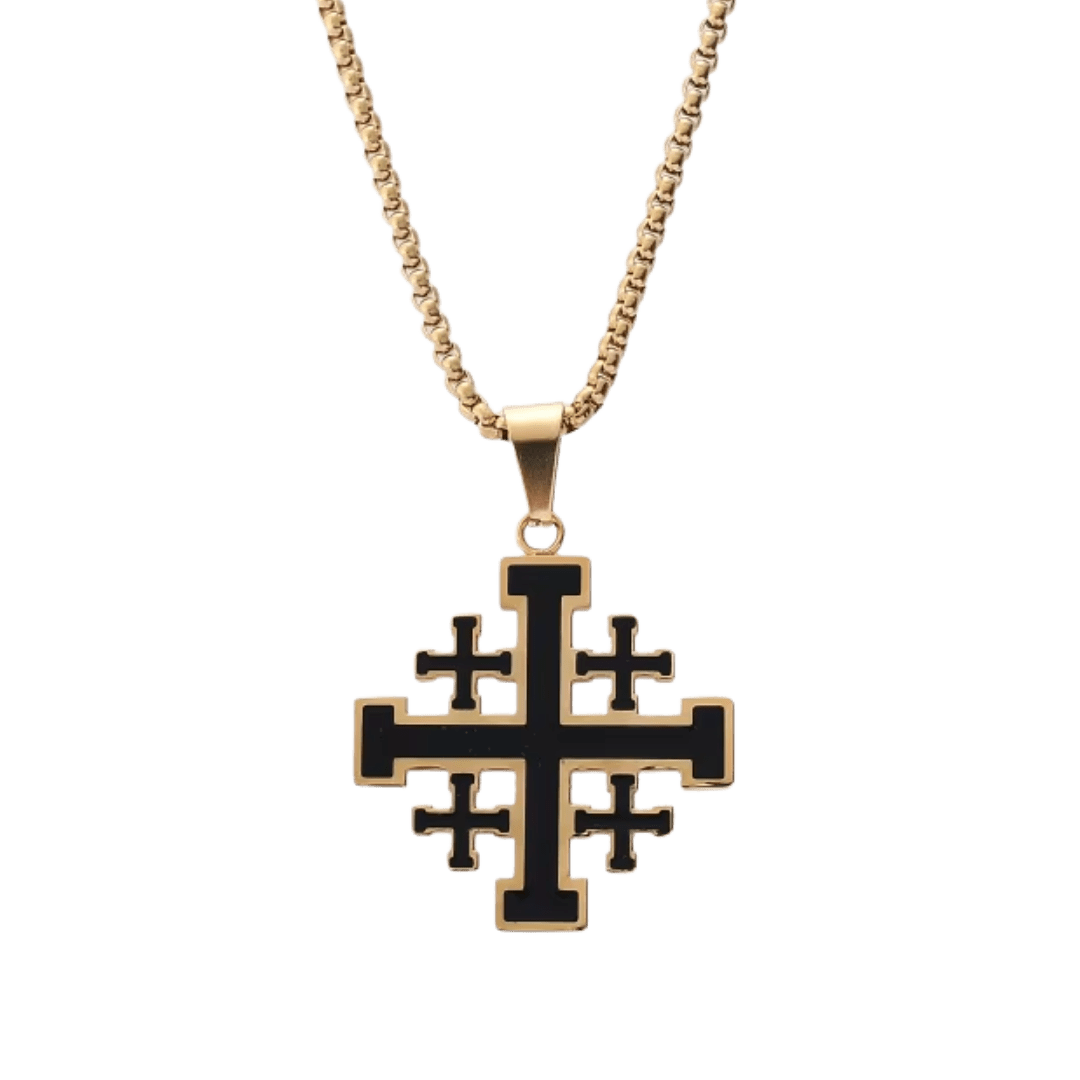 Jerusalem Crucifix Necklace — Red Enamel, Gold-Plated and Silver-Plated - JMJ Catholic Productsvariant