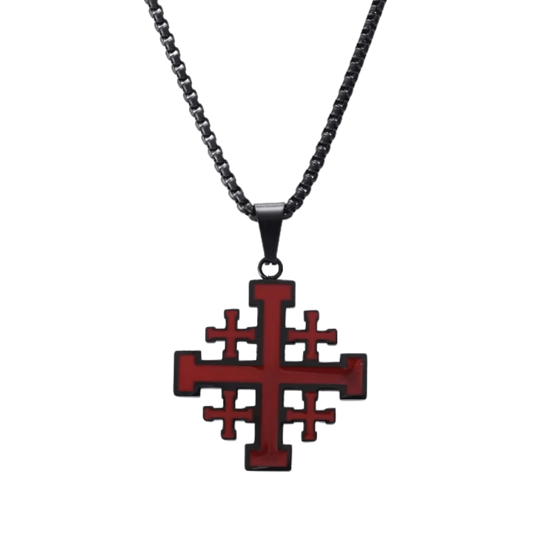 Jerusalem Crucifix Necklace — Red Enamel, Gold-Plated and Silver-Plated - JMJ Catholic Productsvariant
