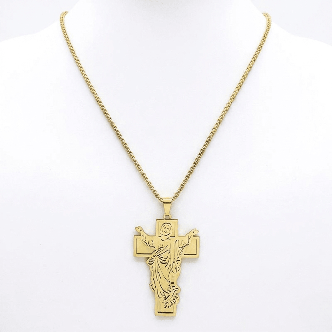 Jesus Crucifix Pendant Necklace — Gold Plated Stainless Steel