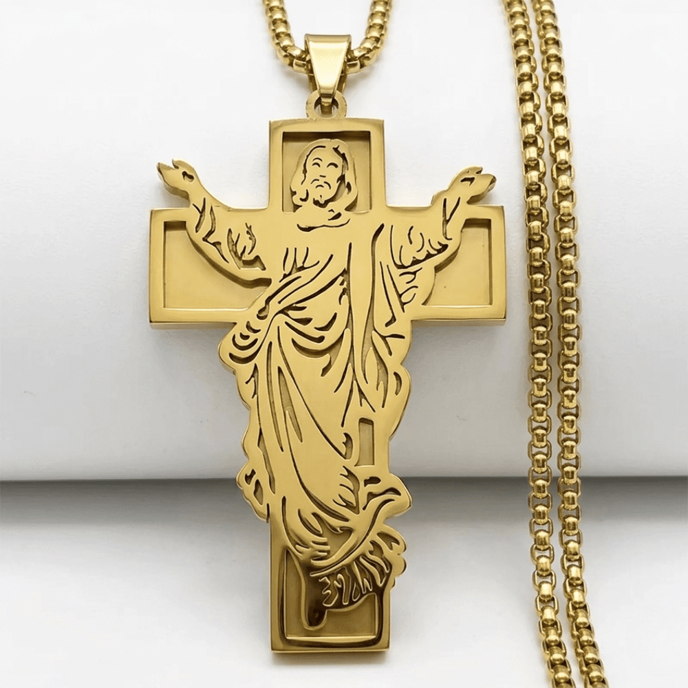 Jesus Crucifix Pendant Necklace — Gold Plated Stainless Steel - JMJ Catholic Productsvariant