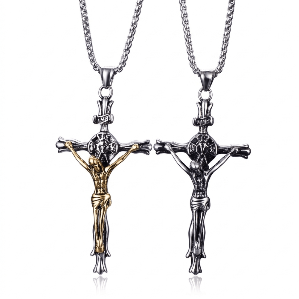 Jesus Crucifix Pendant Necklace — Silver Plated or Silver & Gold Plated - JMJ Catholic Productsvariant