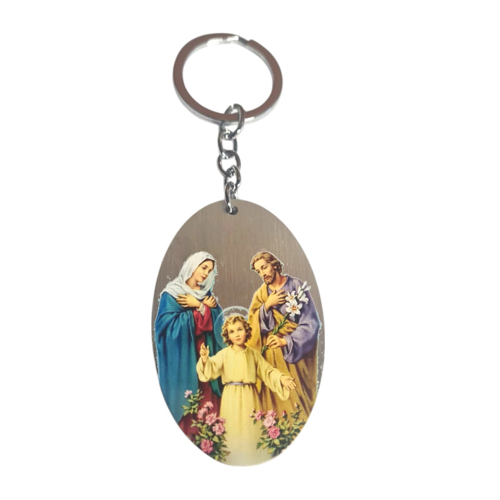 Oval Holy Family Key ring  - Silver