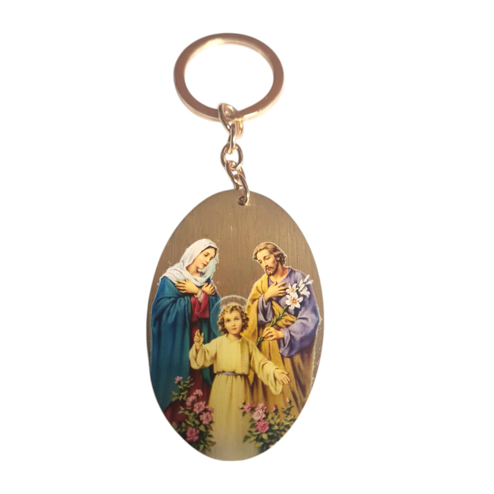 Oval Holy Family Key ring  - Gold