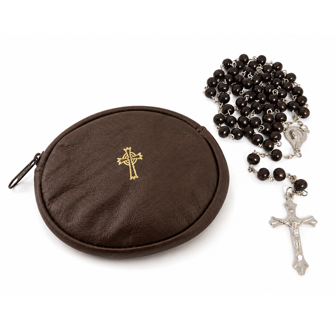 Oval Rosary Case Real Sheepskin Leather - 2 Colours Available (9.7 cm Length x 7.6 cm Width)