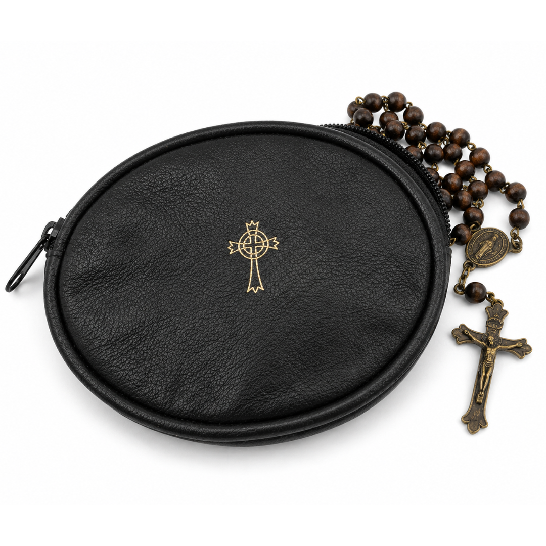 Oval Rosary Case Real Sheepskin Leather - 2 Colours Available (9.7 cm Length x 7.6 cm Width)