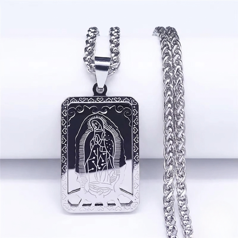 Our Lady of Guadalupe Scapular Medal Necklace – 18K Gold Plated Stainless Steel (60 cm Chain)
