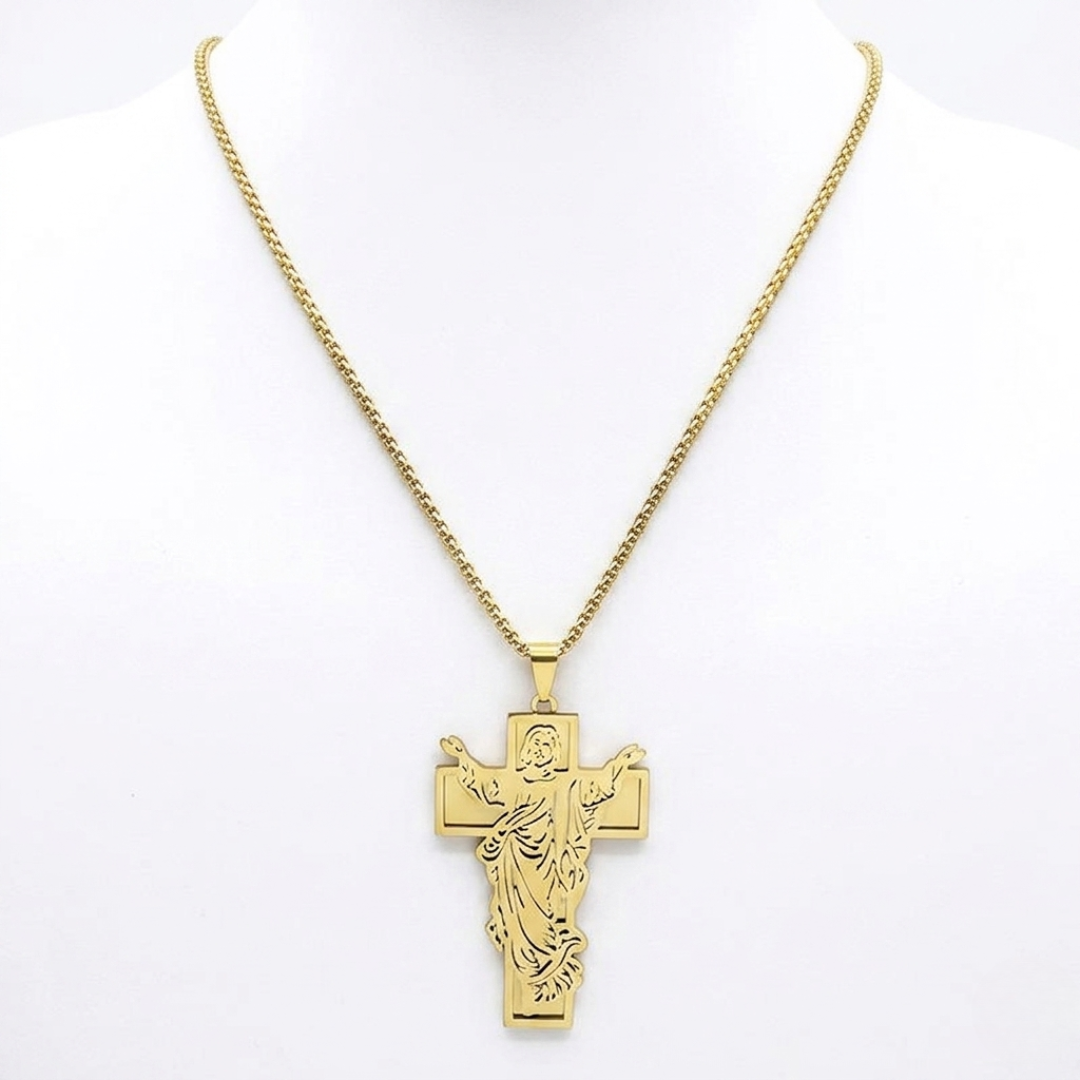 Jesus Crucifix Pendant Necklace – Gold Plated Stainless Steel (60 cm Chain)