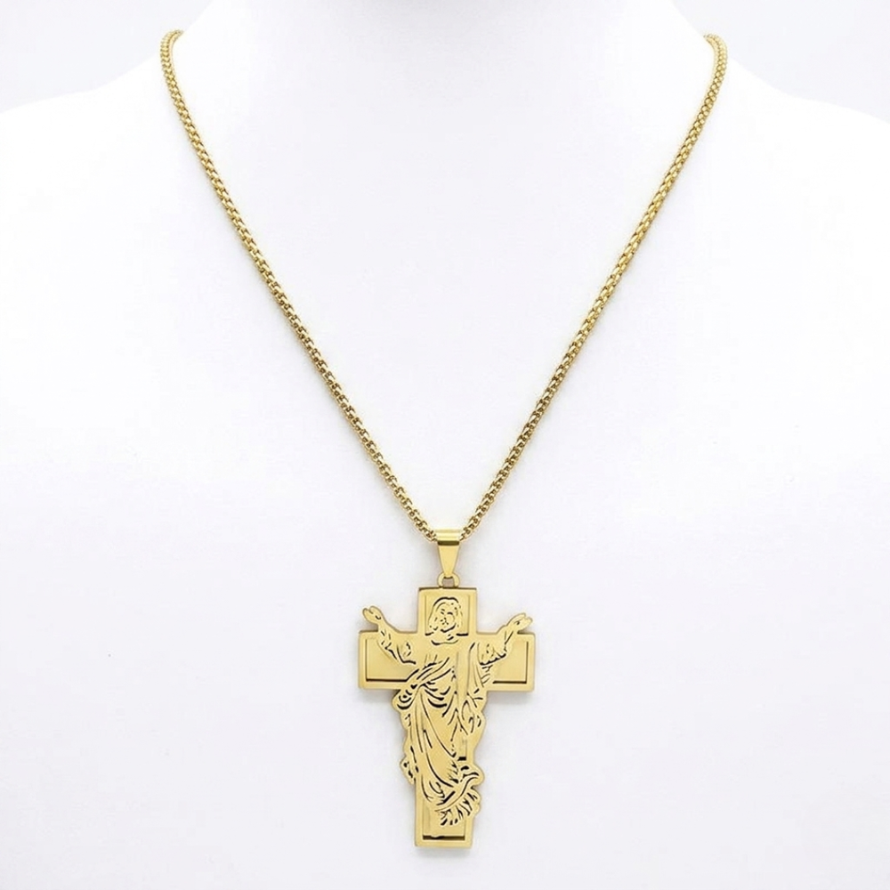 Jesus Crucifix Pendant Necklace – Gold Plated Stainless Steel (60 cm Chain)