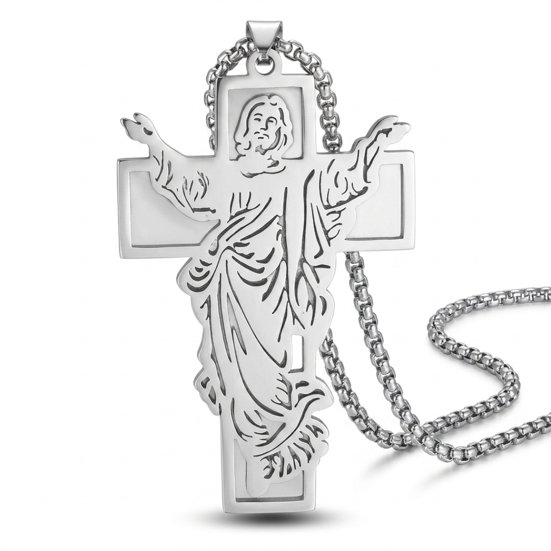 Jesus Crucifix Pendant Necklace – Silver Stainless Steel (60 cm Chain)