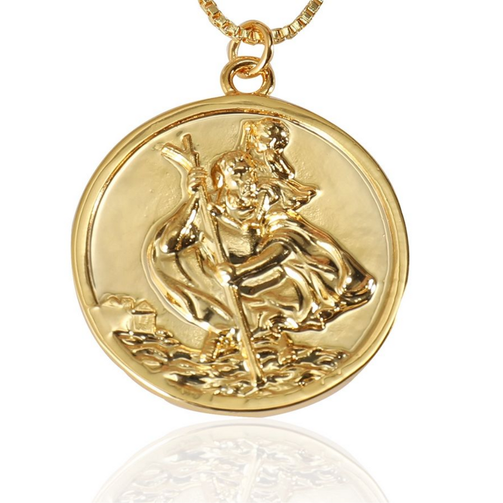 Saint Christopher Pendant Necklace – 18K Gold Plated Stainless Steel (Adjustable Chain)