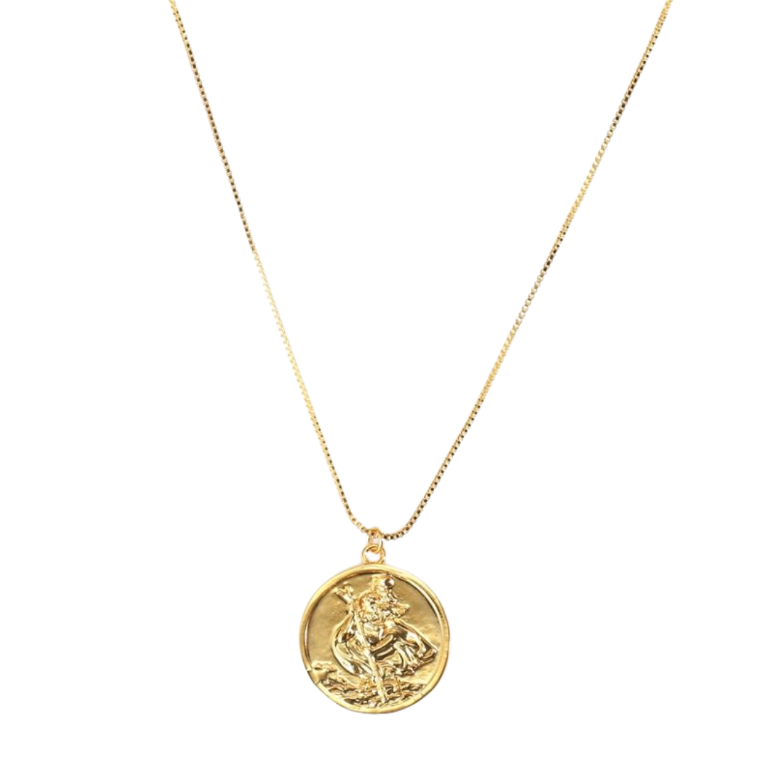 Saint Christopher Pendant Necklace – 18K Gold Plated Stainless Steel (Adjustable Chain)