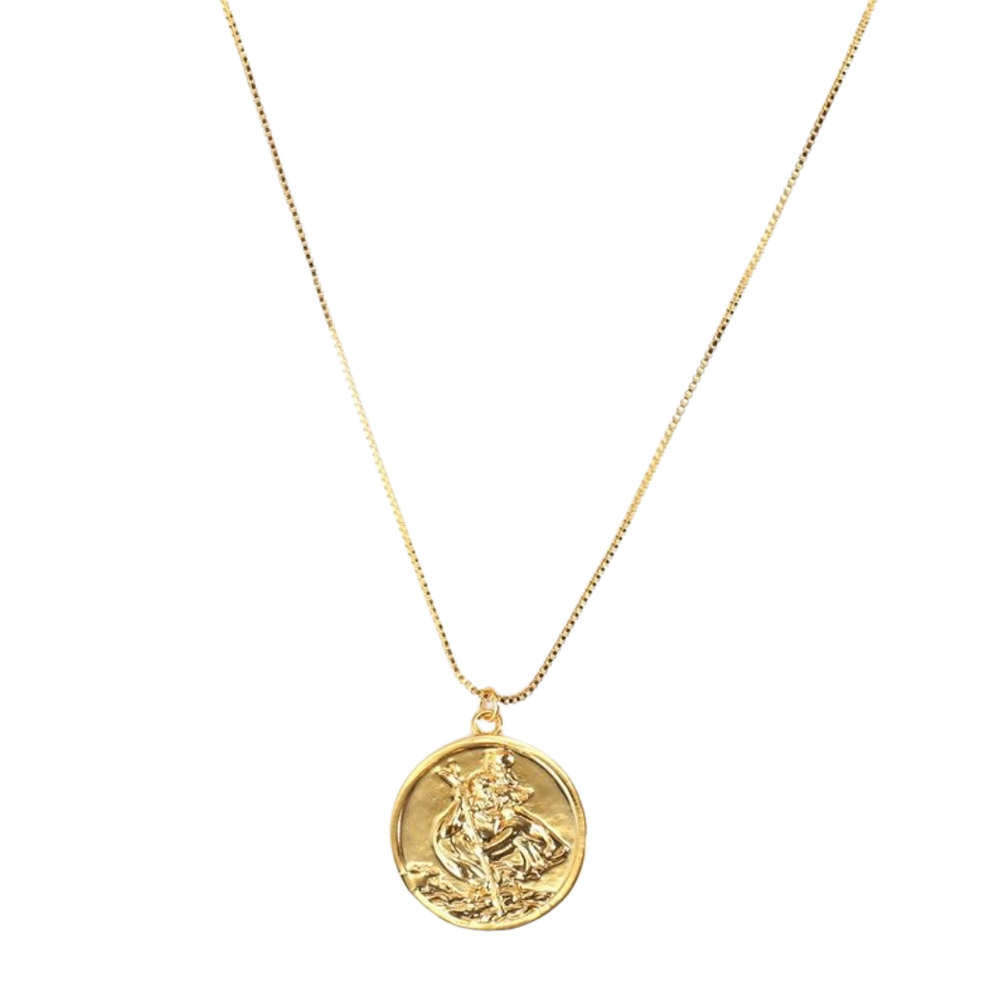 Saint Christopher Pendant Necklace – 18K Gold Plated Stainless Steel (Adjustable Chain)