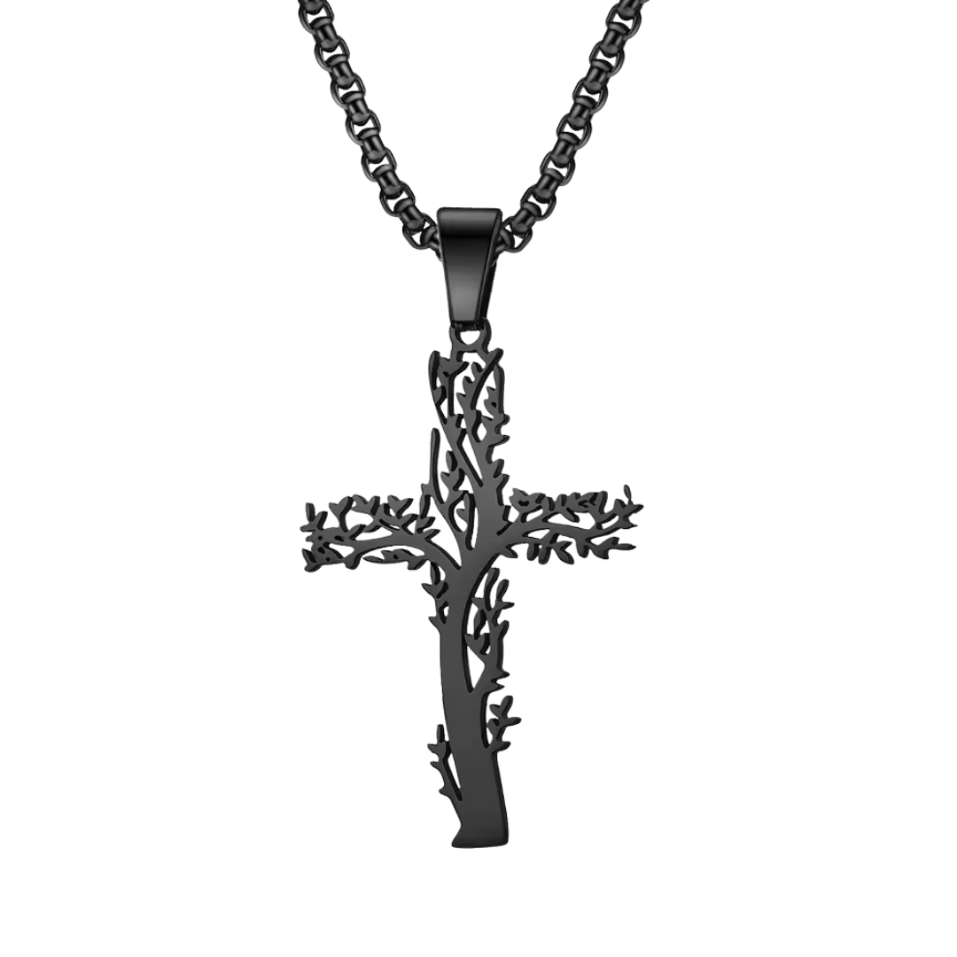 Black Thorn Crucifix Pendant Necklace – Black Stainless Steel (4.7cm Pendant)