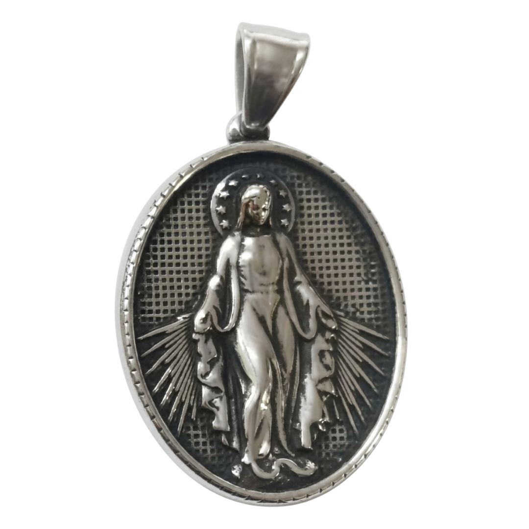 Our Lady of Grace Medal Necklace – Silver Stainless Steel (60cm)