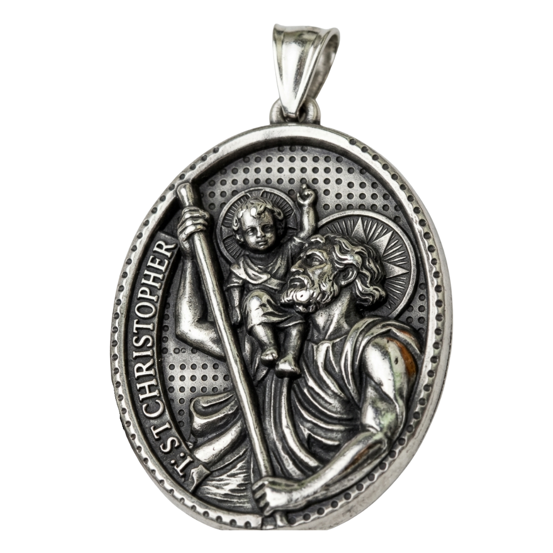 St. Christopher Medal Necklace – Silver Stainless Steel (60cm)