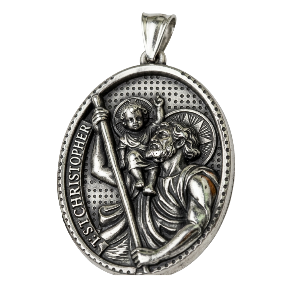 St. Christopher Medal Necklace – Silver Stainless Steel (60cm)