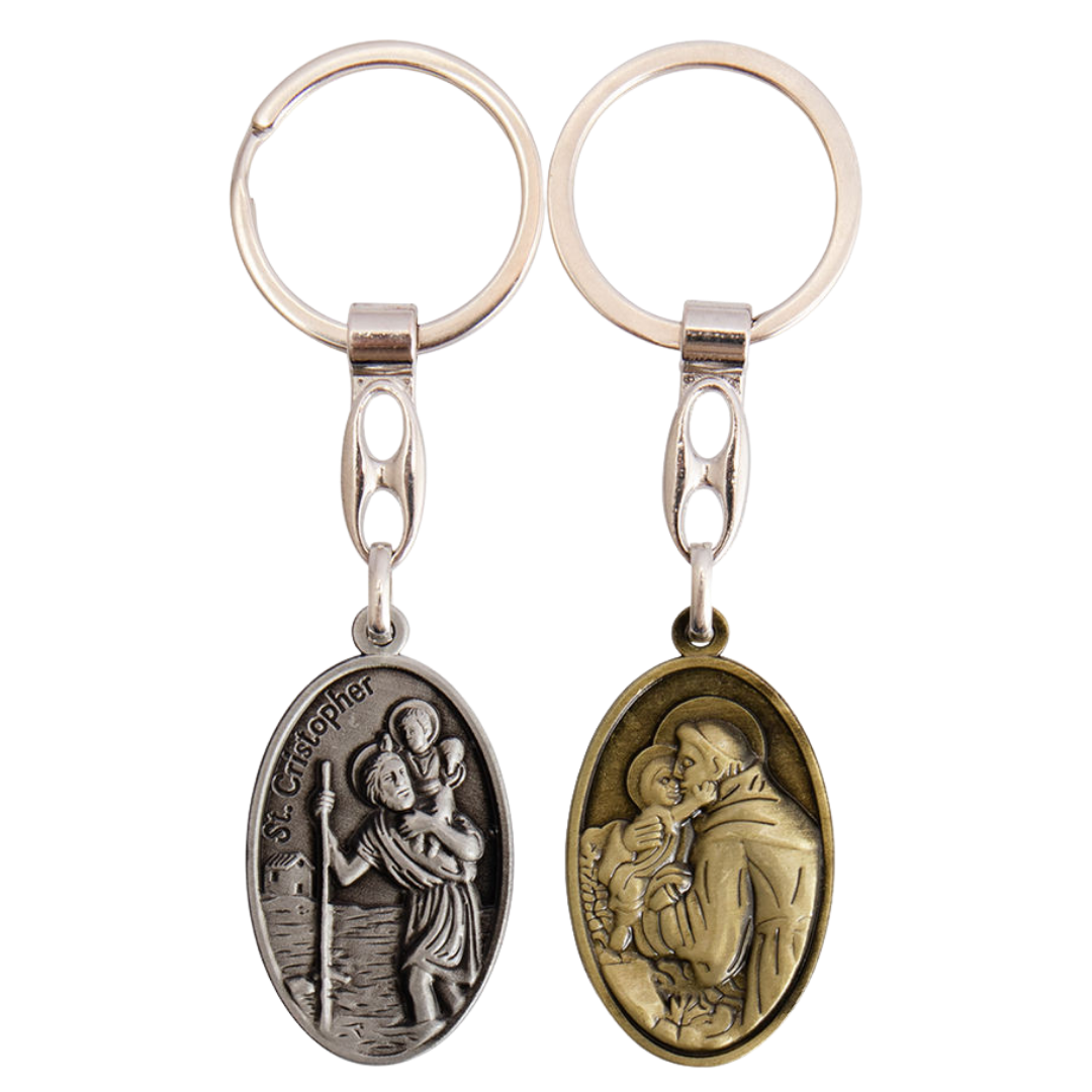 St. Christopher & St. Anthony Double-Sided Catholic Keyring – 2 Colours Available