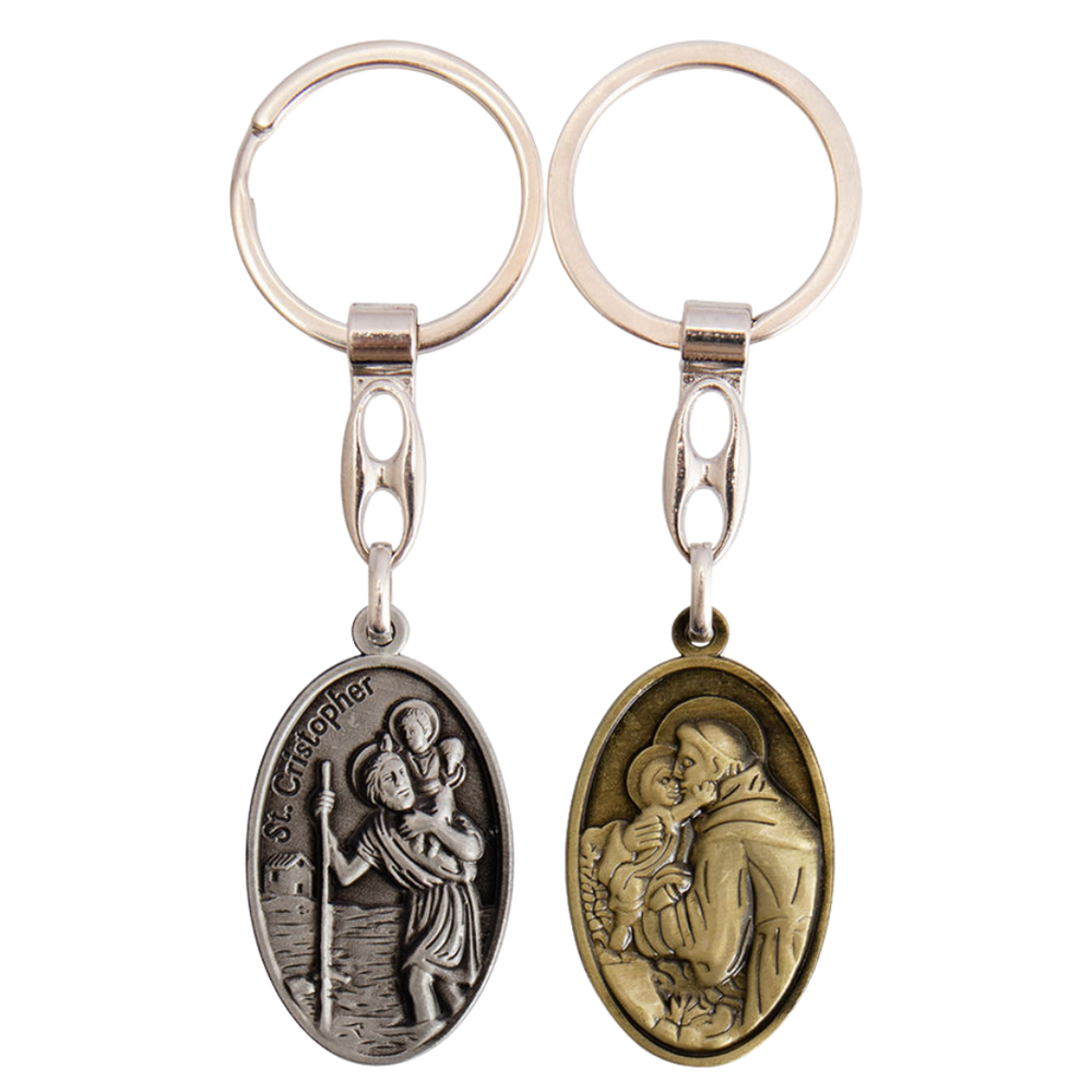 St. Christopher & St. Anthony Double-Sided Catholic Keyring – 2 Colours Available