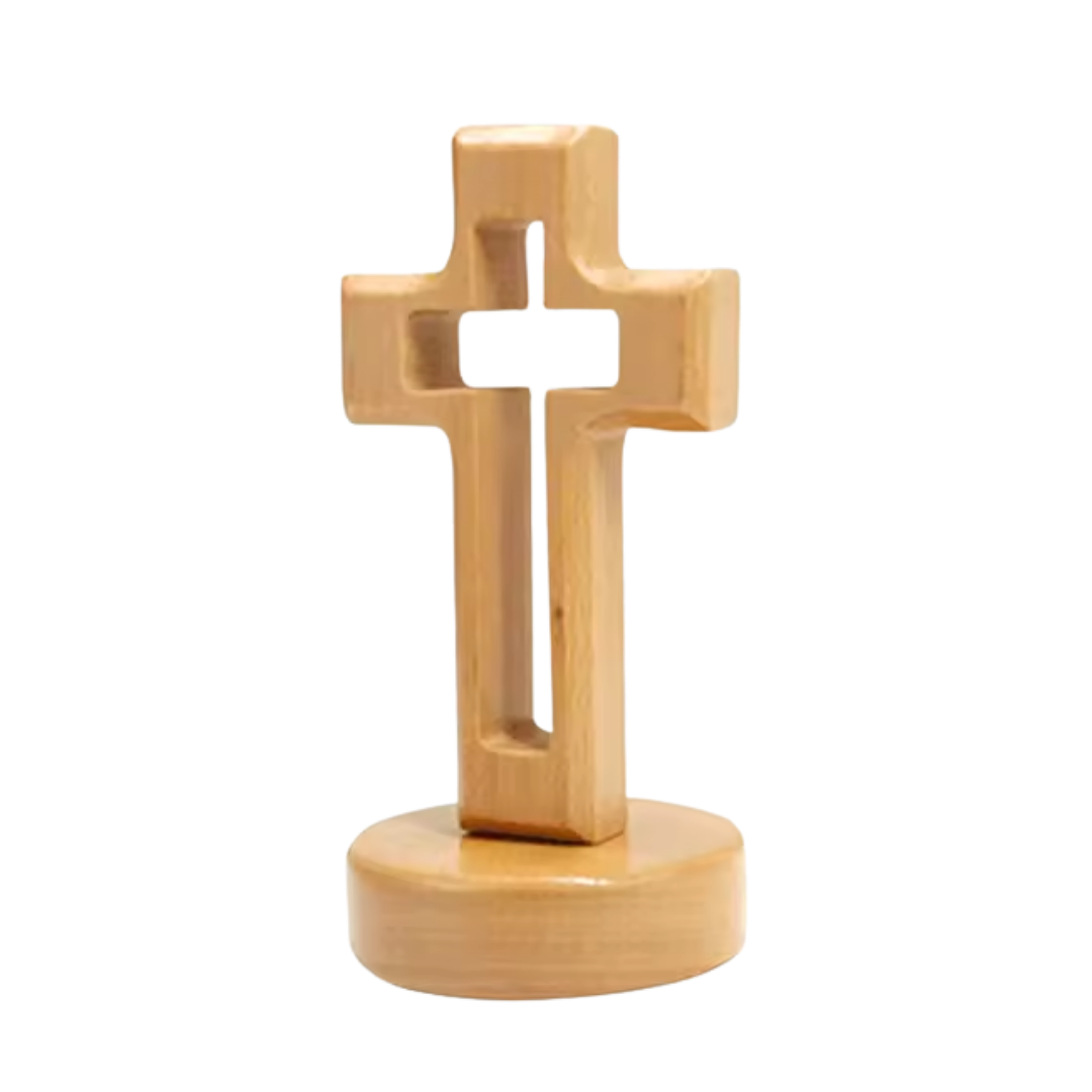 Wooden Cut-Out Crucifix Statue – Natural Wood