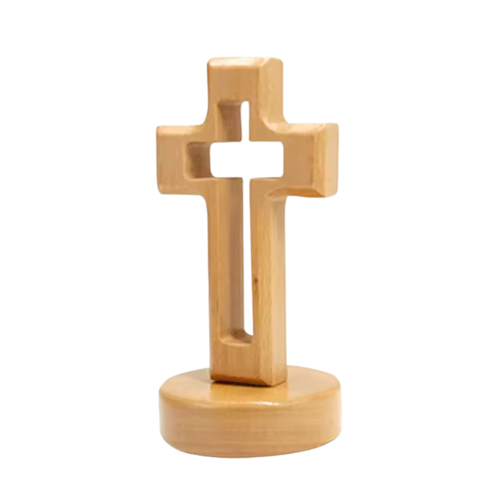 Wooden Cut-Out Crucifix Statue – Natural Wood